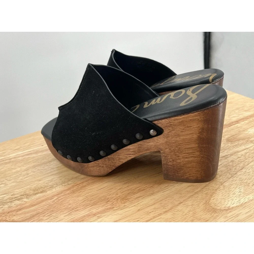 Sam Edelman Josselyn Black Squared Open Toe Slip On Studded Block Heels Size 7.5